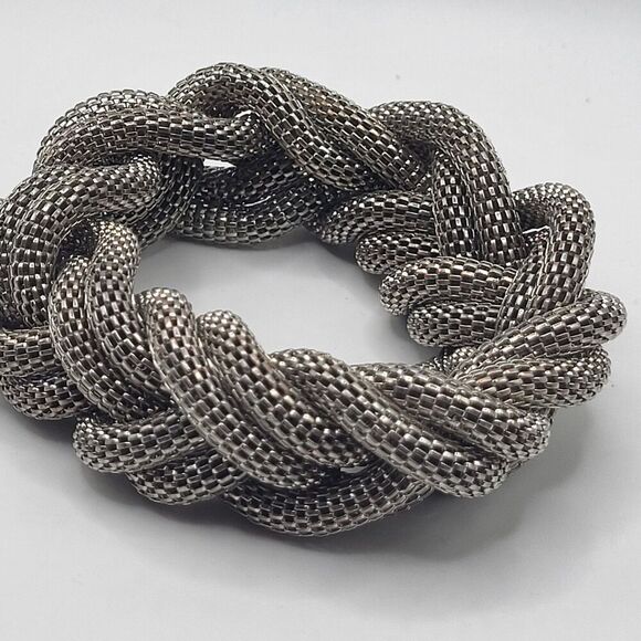 Chunky Silver Metal Mesh Bracelet 8in - Picture 1 of 5